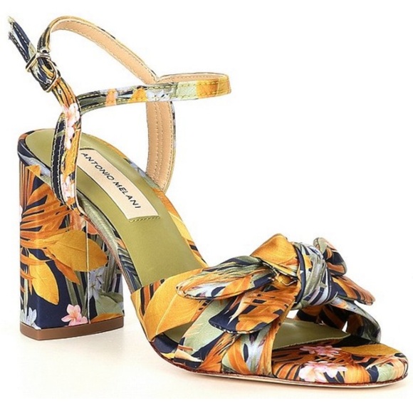 Antonio Melani Summer Spring Floral Block Heel Bow Round Toe Sandals - Picture 2 of 11